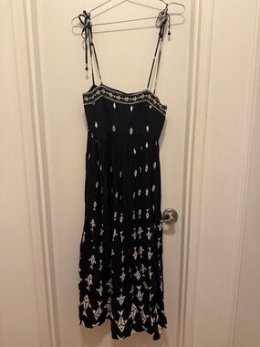 Farm Rio Black Printed Tie-Shoulder Maxi Dress